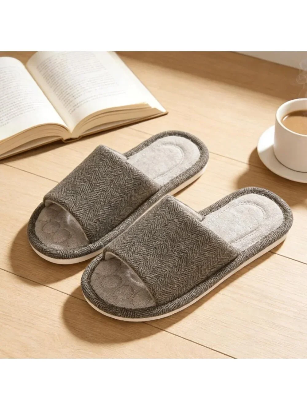 Men's Brown Slippers Breathable Slip-on Indoor Slippers Washable Home Shoes